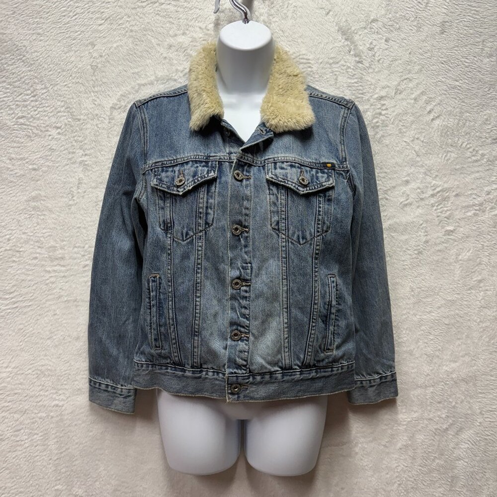 Lucky Brand Faux Fur Collar Denim Jacket Women Too Tough To Die Jean Medium Blue